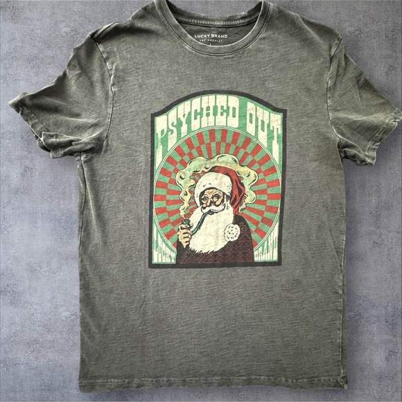 Lucky Brand Other - Lucky Brand Psyched Out Santa T-Shirt Large Gray Graphic Tee Christmas Xmas